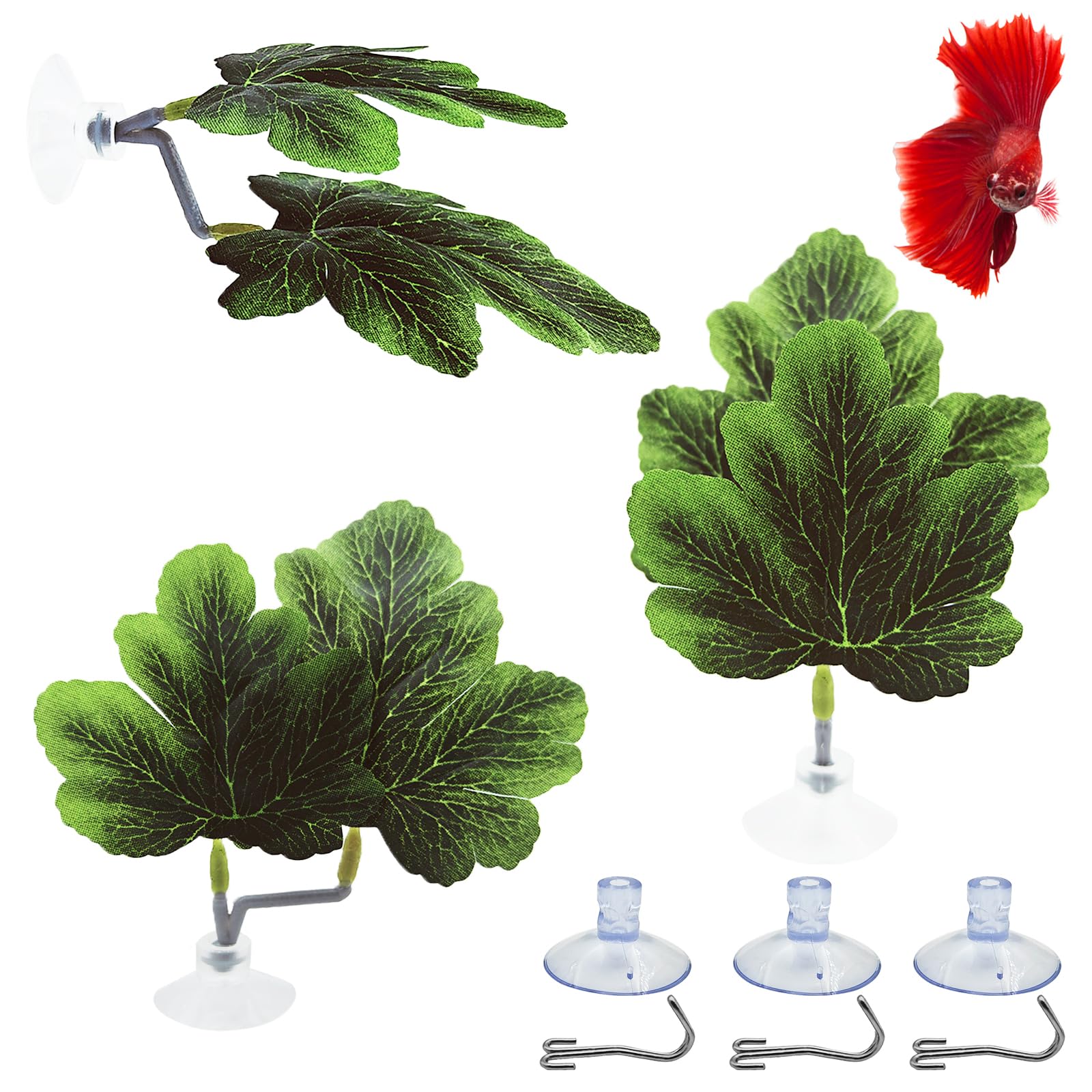 Fish Leaf Pad Betta Leaf Hammocks Fish Tank Accessories Aquarium Decor Plastic Silk Plants Natural Habitat Spawning Breeding Resting Bed with Suction Cup (GREEN)