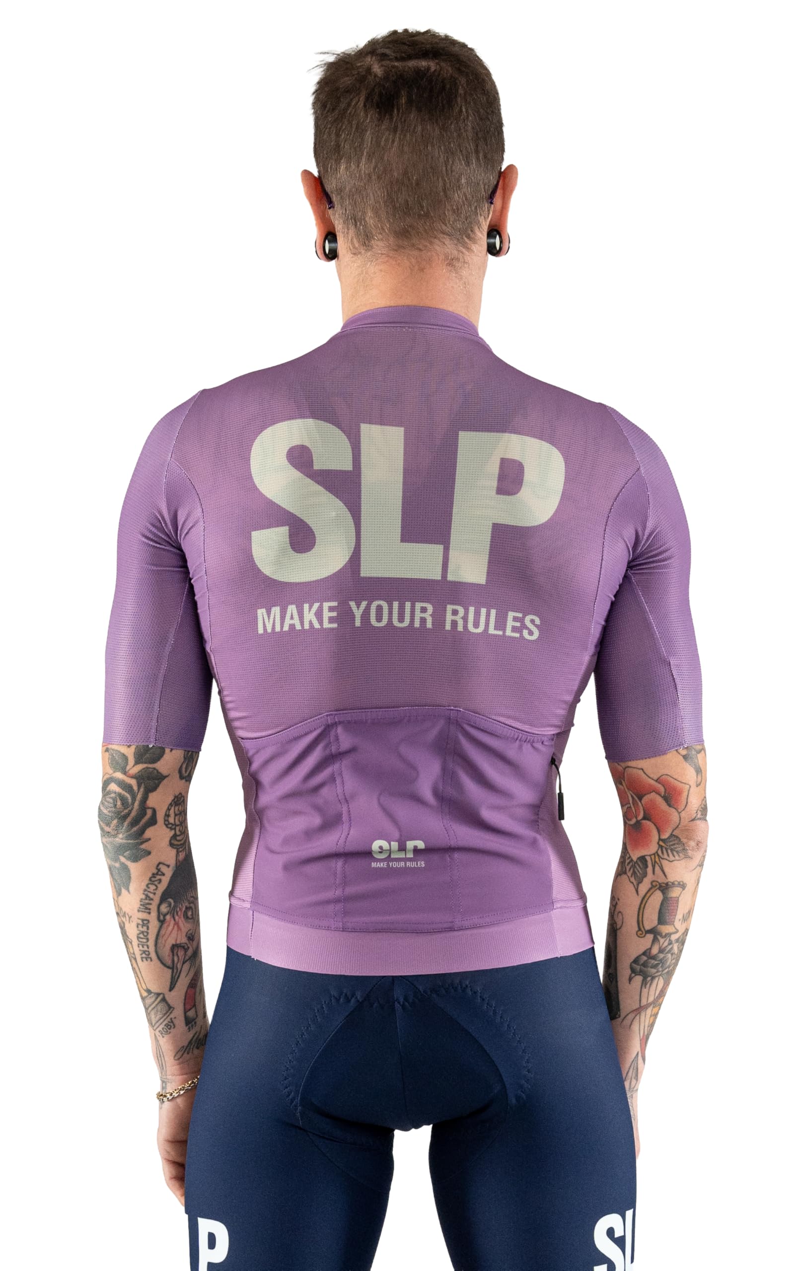 SLP. Maglia Manica Corta Estiva Ciclismo Unisex - MONOCROMO Malva con 3 Tasche Posteriori Design Italiano Originale