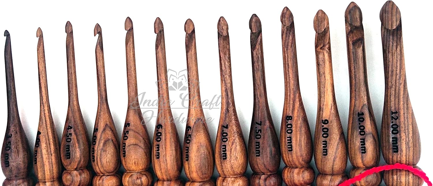 Hand-Carved Wooden Crochet Hooks - Rosewood Handle Crochet Hook Knit Craft Knitting Needle Weave Yarn/Best Gift - Ergonomic Soft Handle Crochet Hook. (Set of 7 PCS)