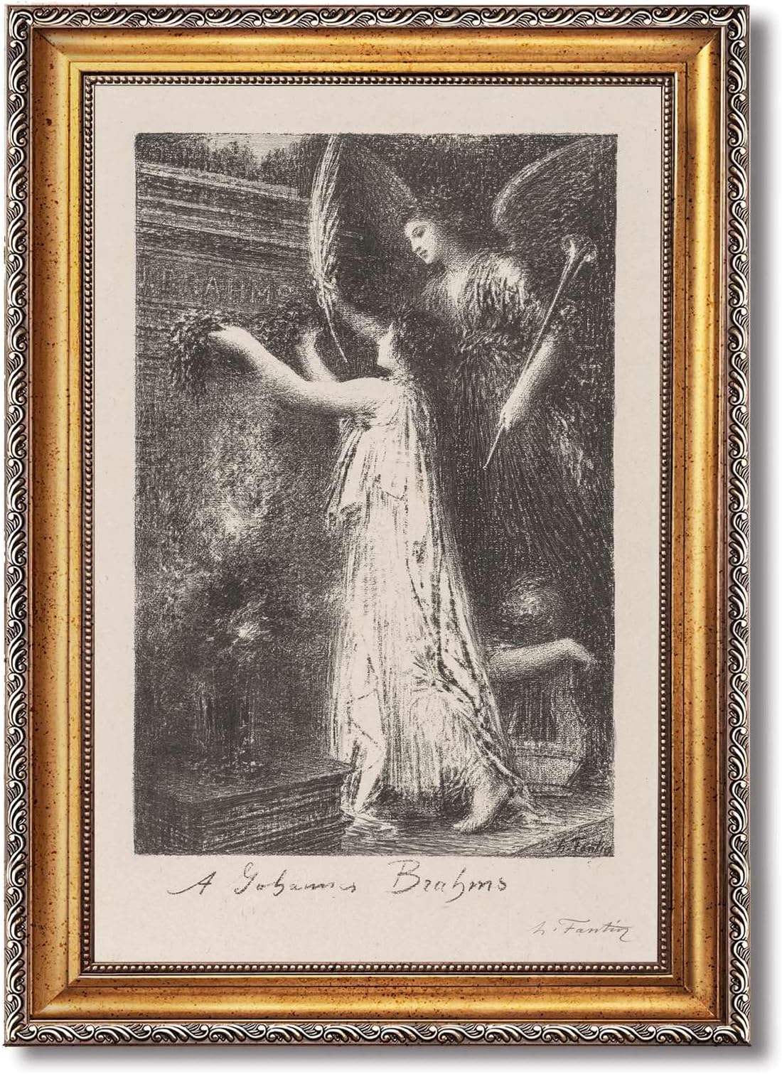 Vintage Framed angel and muse wall art, Canvas Print Oil Paintings Reproduction World Classics, Gothic Elegant Poster Painting Pictures Wall Decor, Home Decor for Living Room Bedroom (Retro frame,12L"x16W")