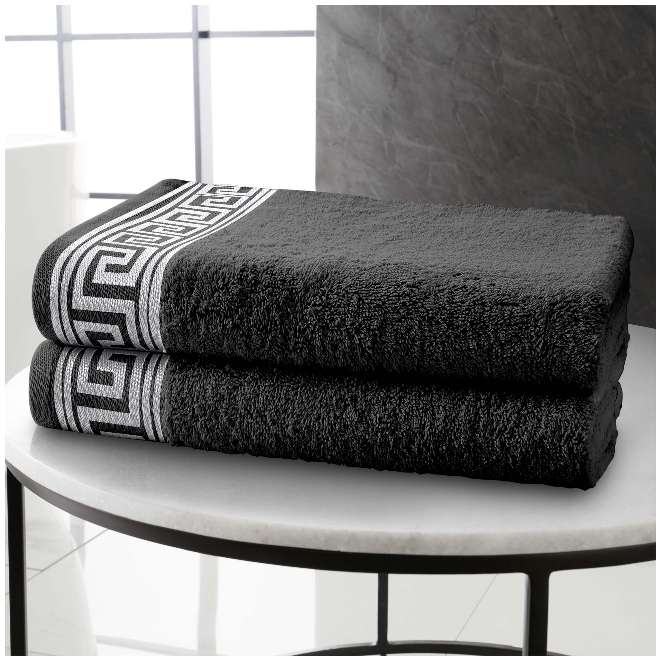 Gc Gaveno Cavailia Charcoal Greek Key Bath Sheets - 2 Pack - 80X140 Cm