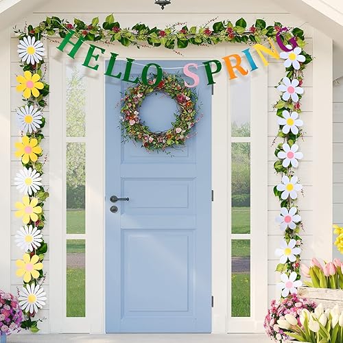 Miniatura 4 de 3 pancartas de primavera con diseño de flores de primavera, guirnaldas de margaritas de primavera para exteriores, interiores, fiestas, colgantes,