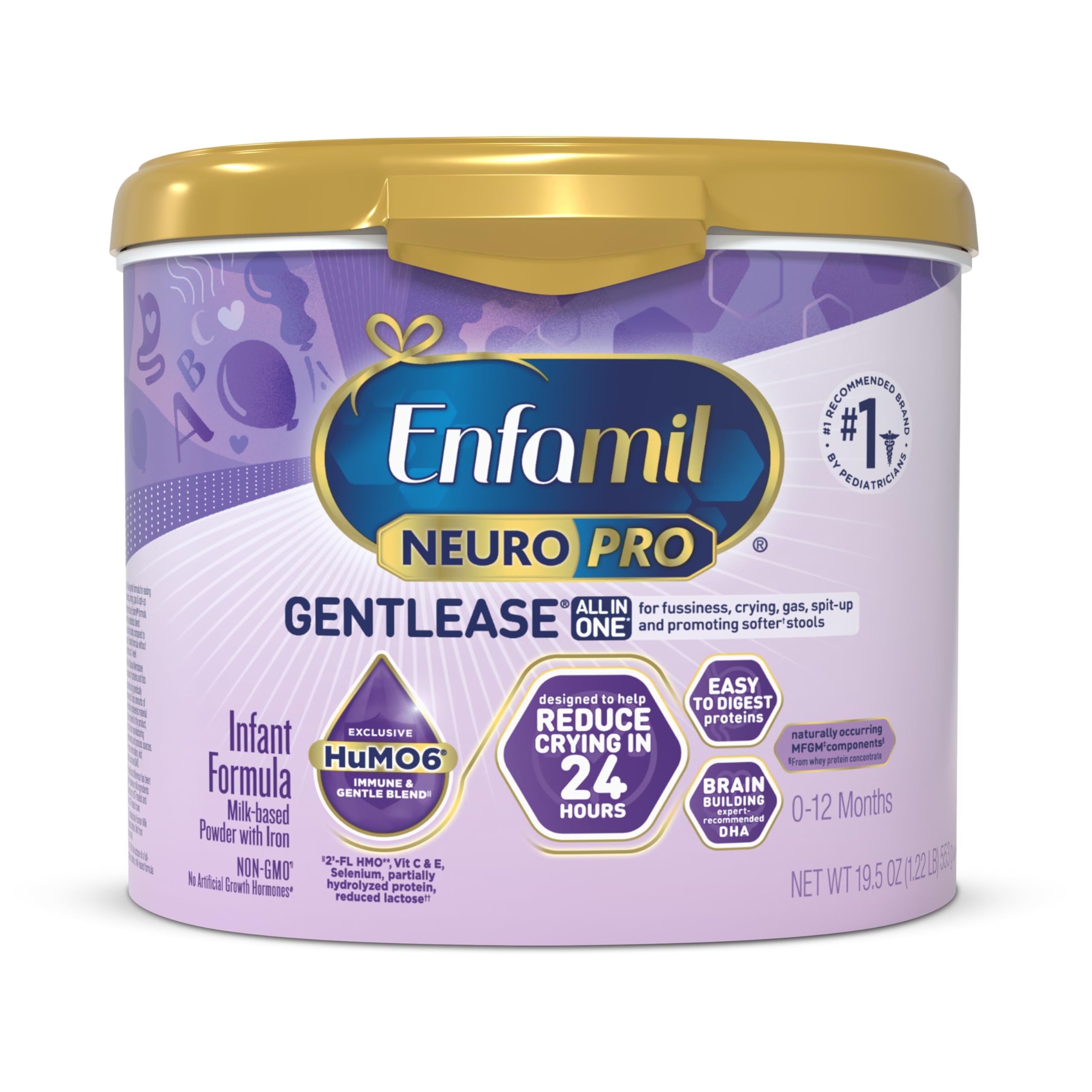 EnfamilNeuroPro Gentlease Baby Formula, Brain and Immune Support with DHA, Clinically Proven to Reduce Fusiness, Crying, Gas and Spit-up in 24 Hours, Non-GMO, 19.5 Oz