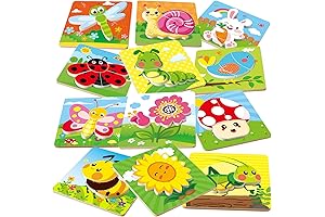 Wooden Spring Toys for Toddlers: Set of Educational Bunny, Butterfly, Flower Puzzles