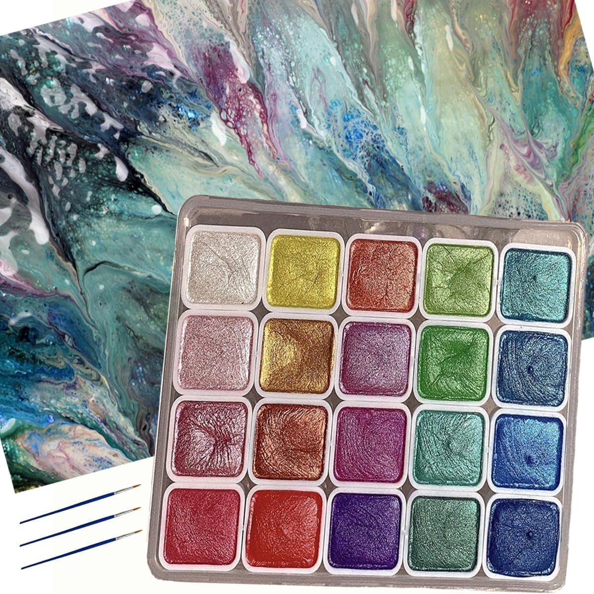 Watercolor Paint Set - Multiple Color Options with Pearlescent Effect, Portable Design, Easy to Mix, Environmental Protection Material, Widely Applicable for Kids and Art Enthusiasts, Includes Masking Fluid for Watercolor Painting, Perfect for Water Color Paint Sets for Kids (3, Pearly lustre - A)