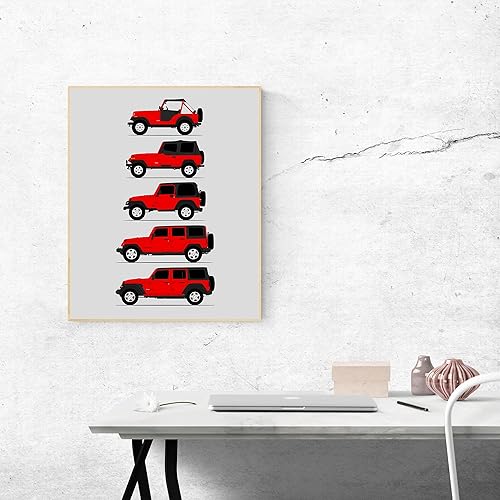 Miniatura 75 de Handmade Poster compatible with Jeep Wrangler Generations and Print of CJ, YJ, TJ, JK, JL - White, 11x14" Satin Print (Unframed) - Gift for Car