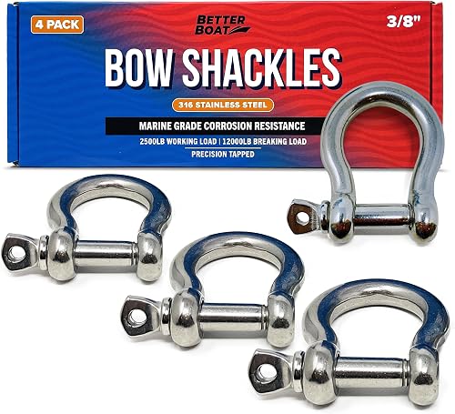 Premium Stainless Steel D-Ring Shackles, Marine Grade, 4-Pack…