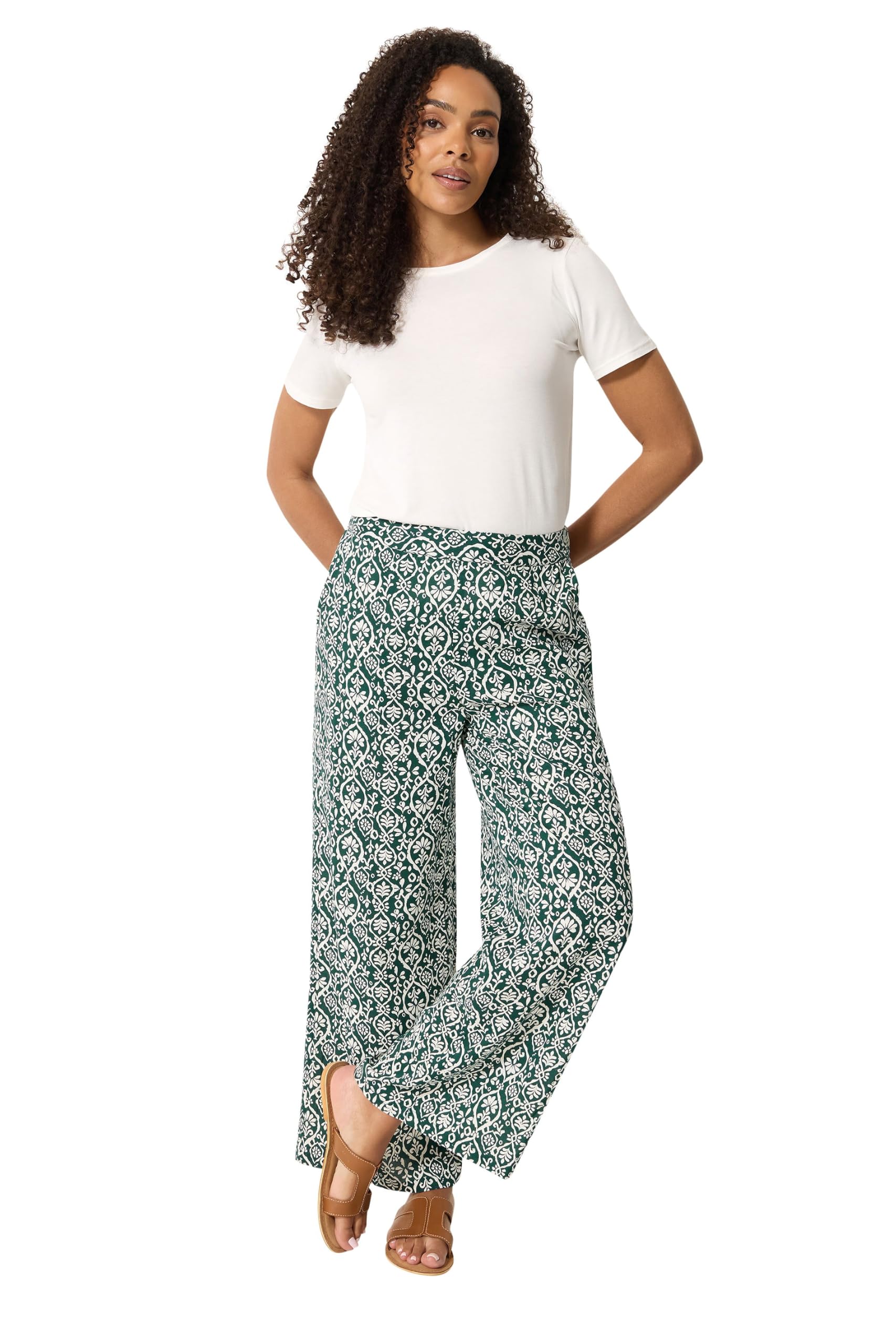 M&Co Women's Wide Leg Trousers - Dark Green - 10L