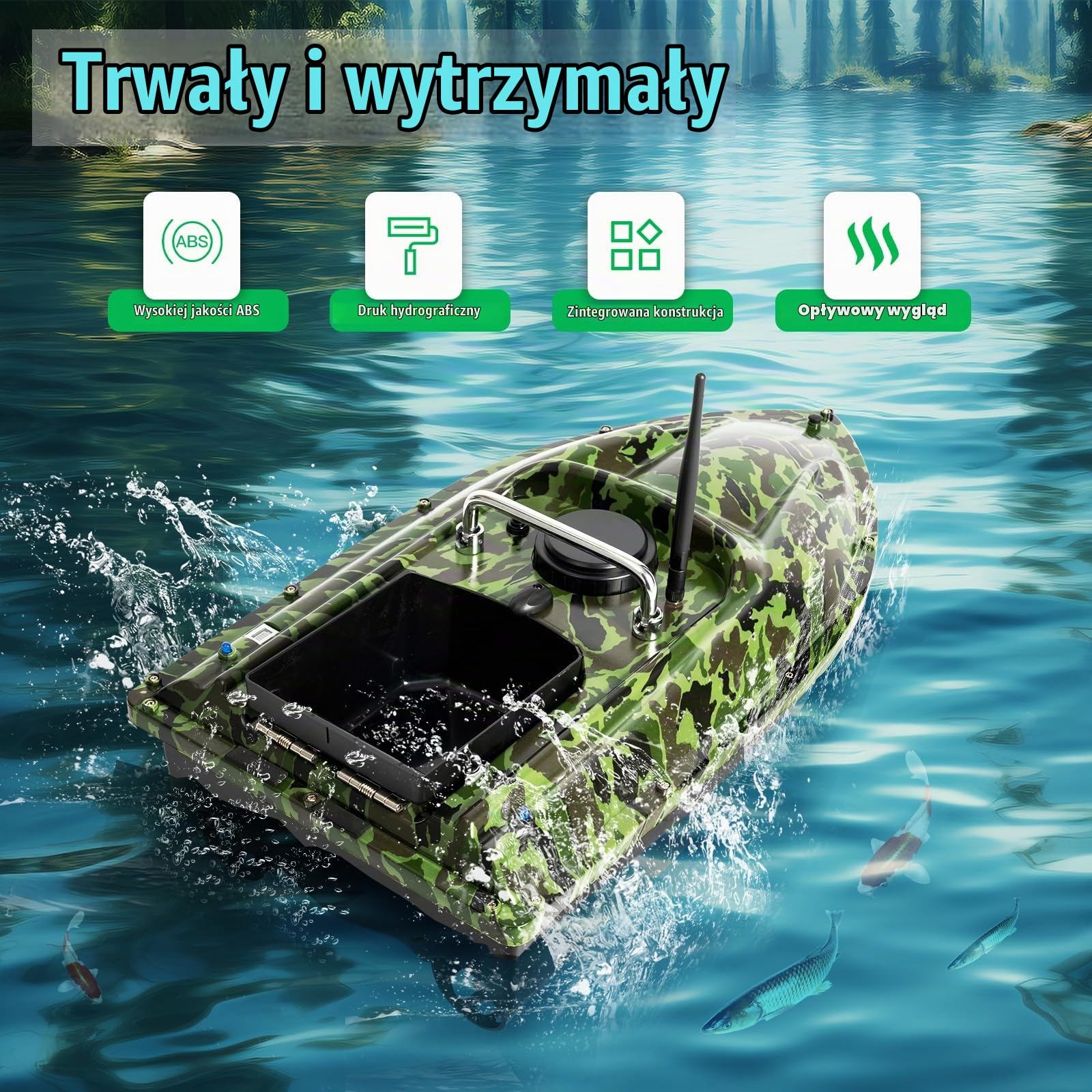 500 metrów, kamuflaż zdalnie sterowany, wędkarstwo nocne, 1,5 kg