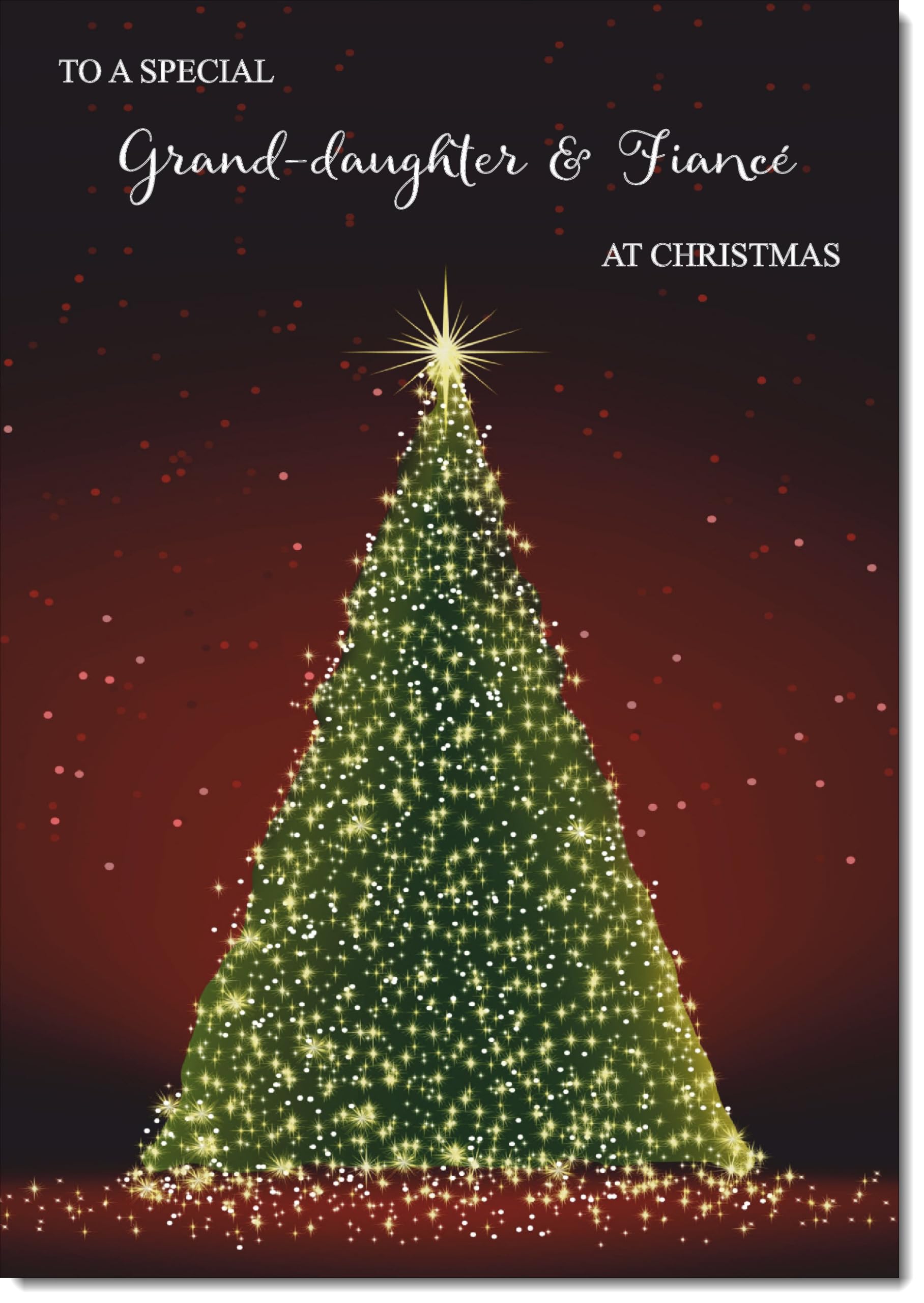 doodlecards Granddaughter and Fiance Christmas Card Green Christmas Tree Large A4 Size Christmas Card for Granddaughter & Fiance with Plain Envelope