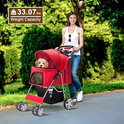 Miniatura 10 de Cochecito para mascotas, carrito de paseo para mascotas de 4 ruedas para perros y gatos medianospequeños, cochecito plegable para perros con soporte