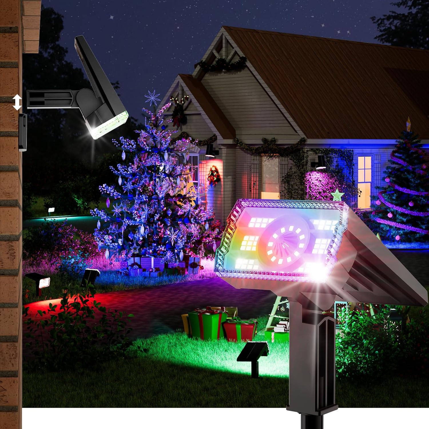 Solar Spot Lights Outdoor RGB 58-LED, 4 Pack