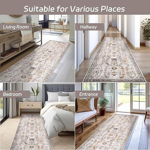 Miniatura 6 de Madane Alfombra bohemia de 2 x 8 pies, lavable, antideslizante, de pelo bajo, suave, para cocina, lavandería, vestíbulo, entrada, vestíbulo,