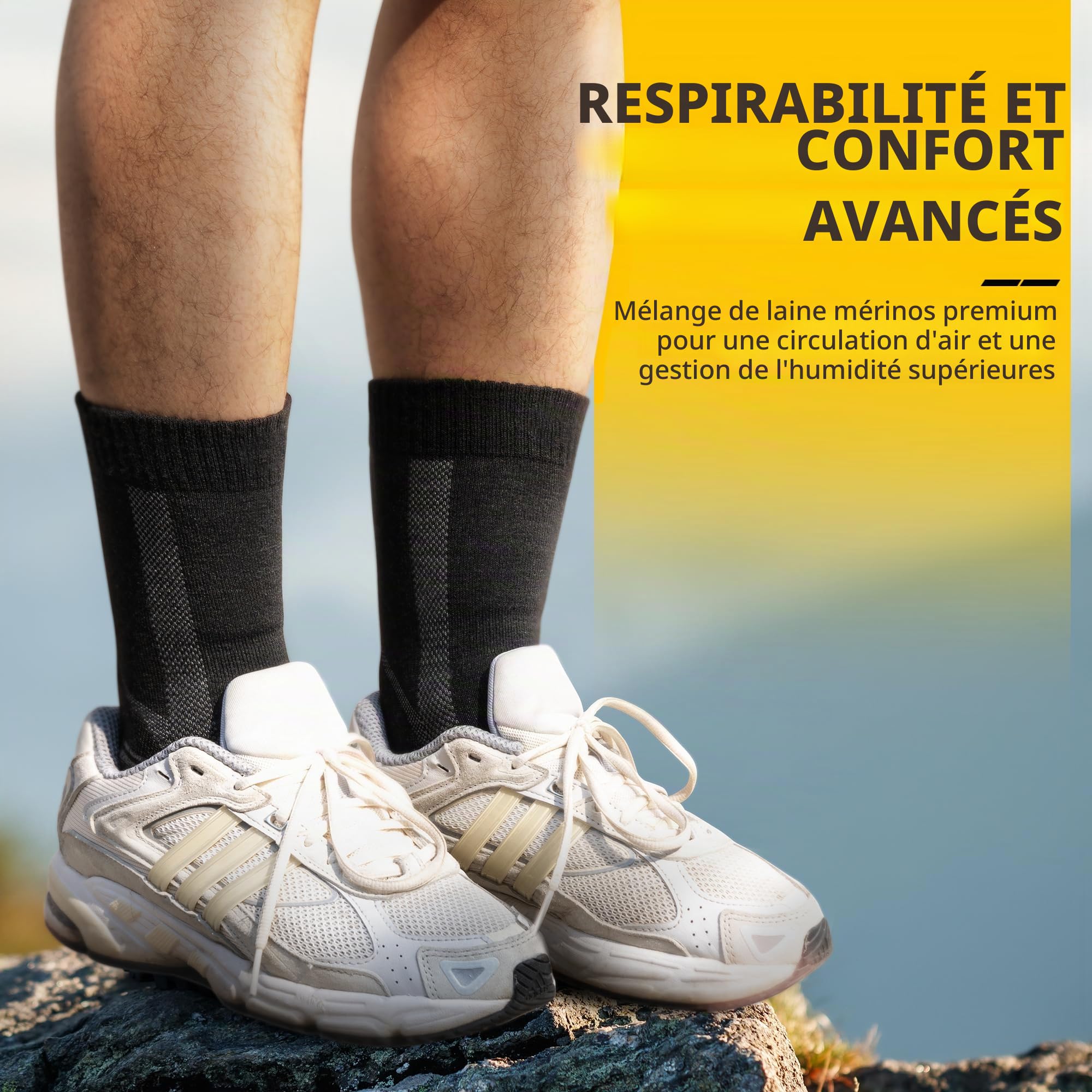 CAMBIVO Chaussettes Randonnée Anti Ampoule Femme Homme, Chaussettes Sport en Mérinos Laine, Chaussettes de Sport Respirant pour Trekking, Cyclisme, Trail Running, Ski, Thermiques, 2 ou 3 Paires