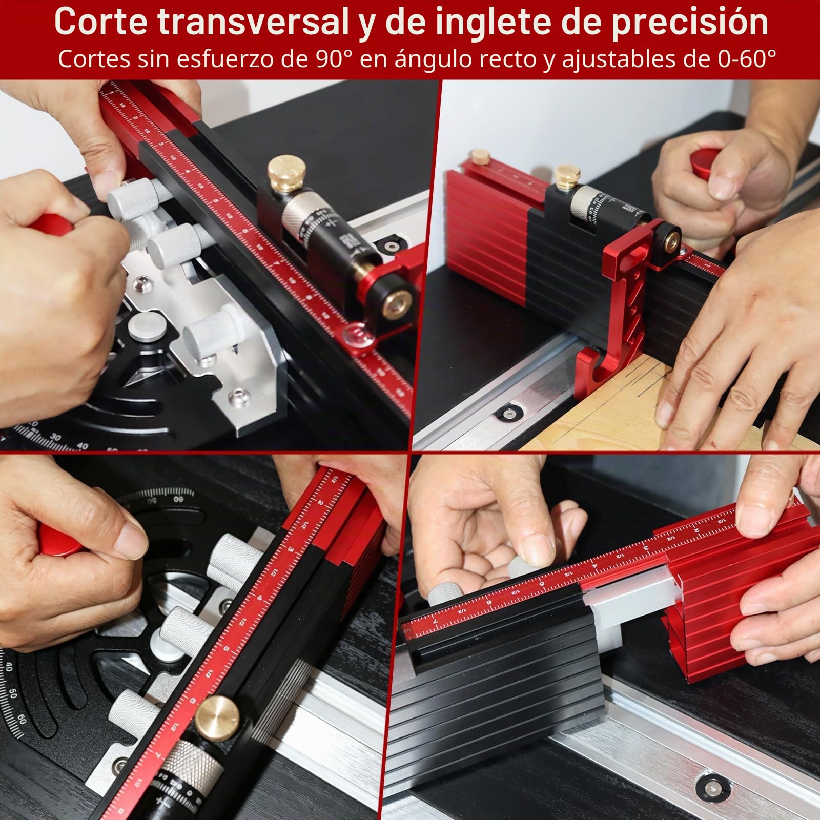 Tope de inglete para sierra de mesa, ajustable de -60° a +60°, con microajuste y parada rápida, barra extensible de 89 cm, compatible con ranura en T de 3/8" x 3/4" para sierra de mesa, sierra de