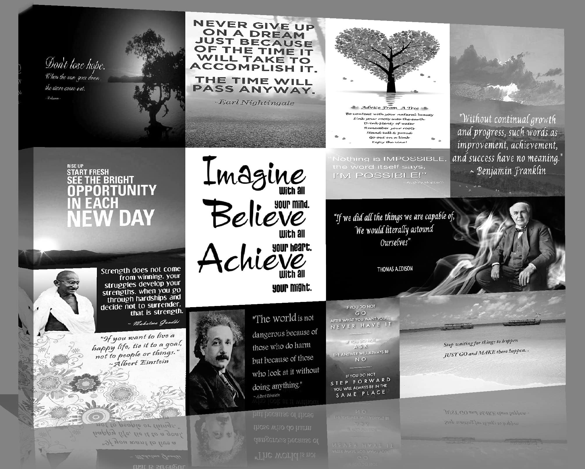 Motivation Quotes Black & White Canvas Wall Art Picture 100% cotton (32" x 20" (A1))
