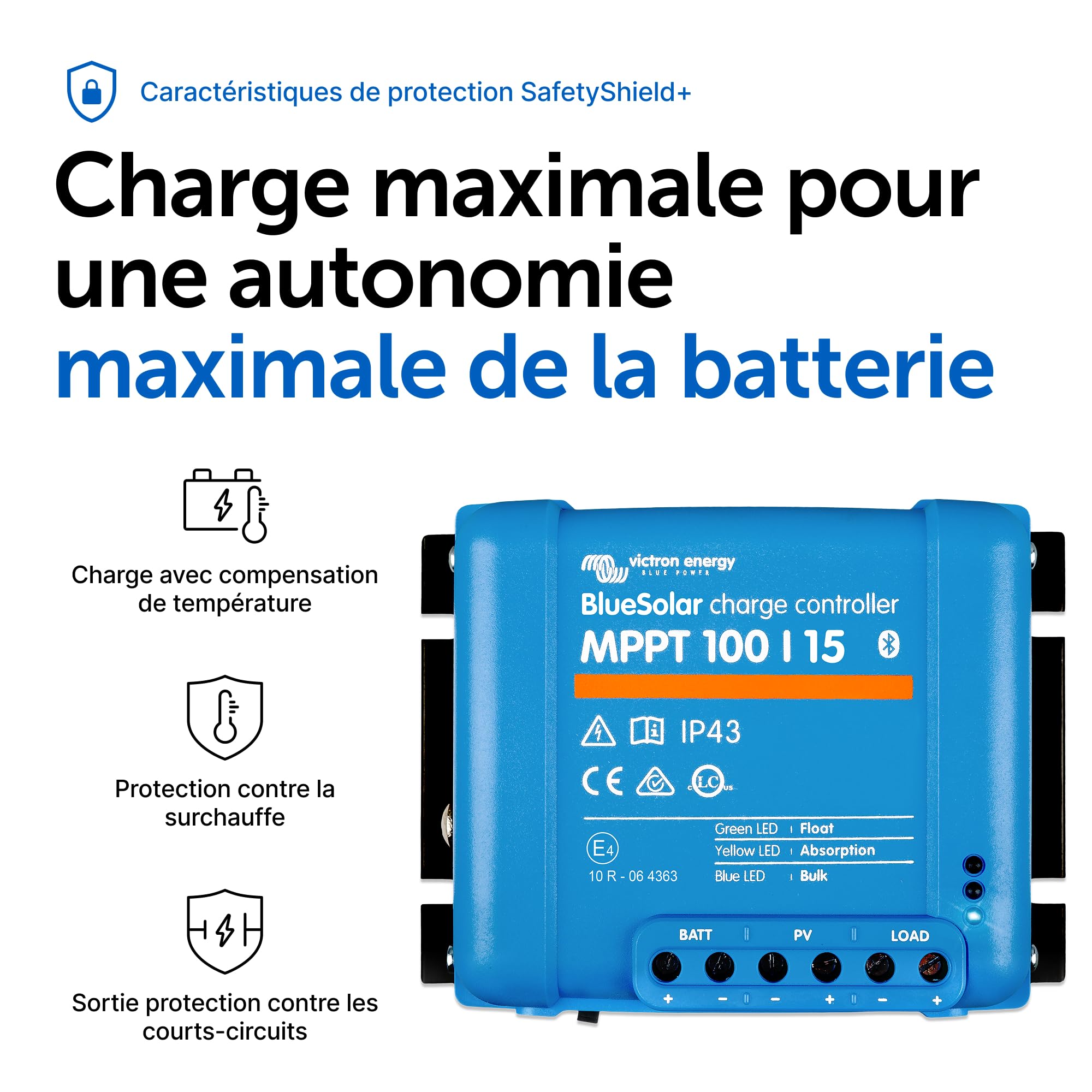 Victron Energy BlueSolar MPPT 100V 15 amp 12/24-Volt Contrôleur de Charge Solaire