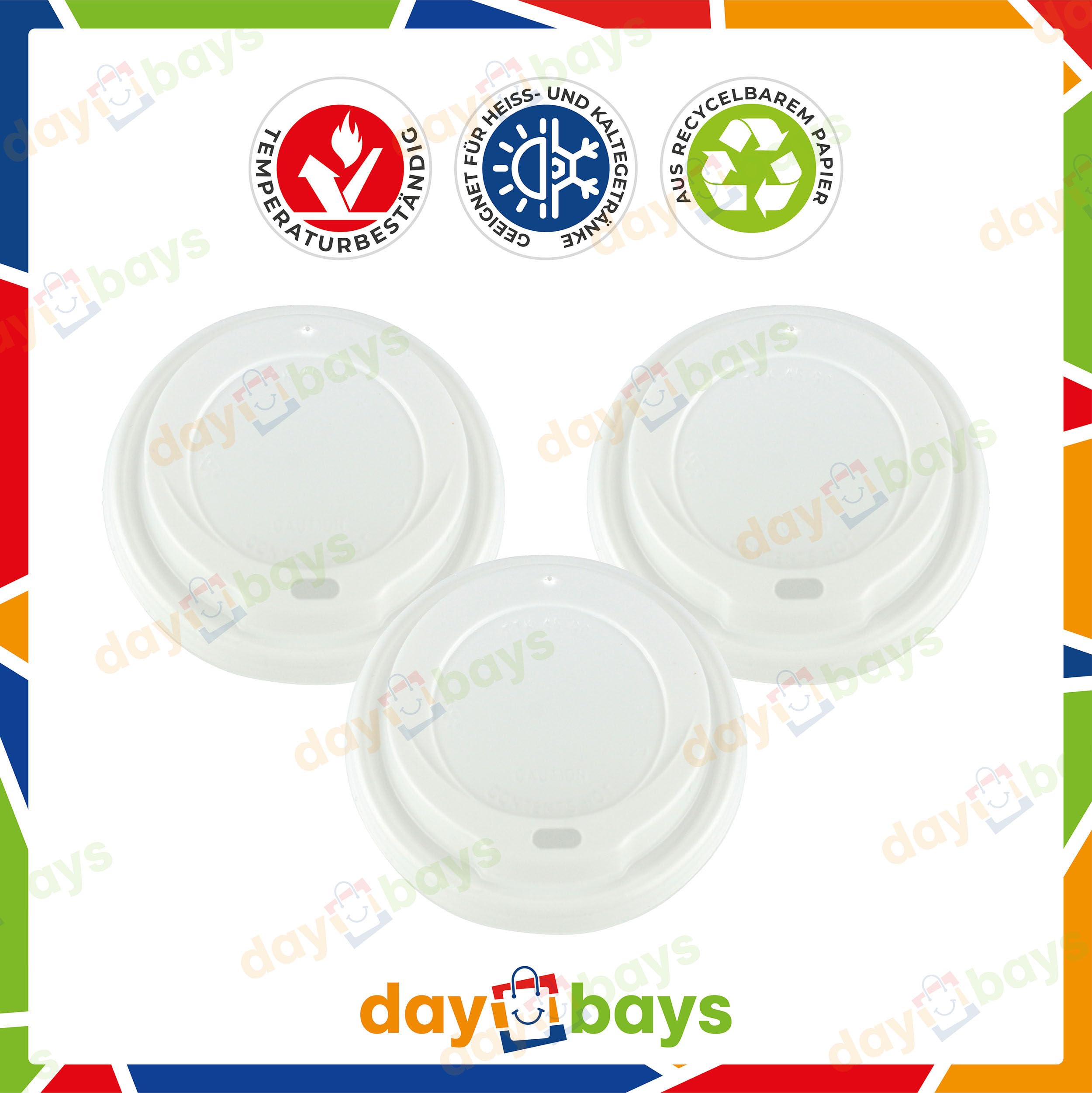 Pappbecher Ø90mm weiß Einweg Kaffeebecher Deckel 1000 Stk. Coffee to Go Becher für 12oz Ø90mm/300ml, 16oz/400ml für Papierbecher Paper Cups Lid (Ø90mm, 1000)