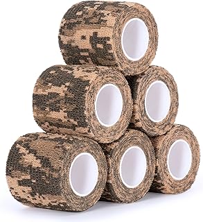 SEADESKY 6Pcs Camo Wrap Tape Self Adhesive Bandage Wrap Elastic Vet Wrap Protective Camouflage Tape for Gun, Rifles, Shotguns, Handles Stealth Self Adherent Cohesive Bandage 2 Inch