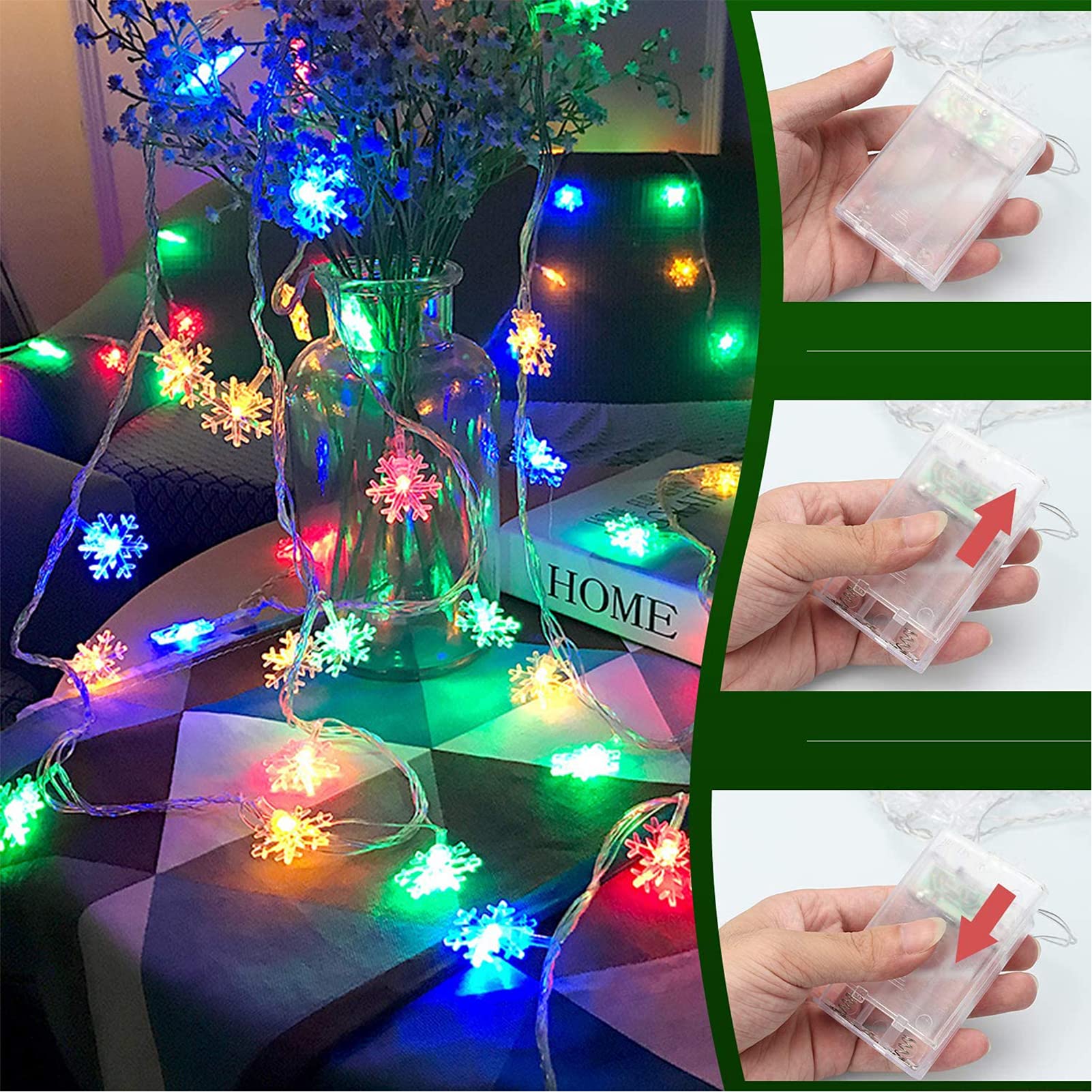Catena Luminosa Natalizia A Fiocchi Di Neve - 6 Metri, 40 LED, 3 Colori Disponibili, A Batteria, Per Interni/Esterni