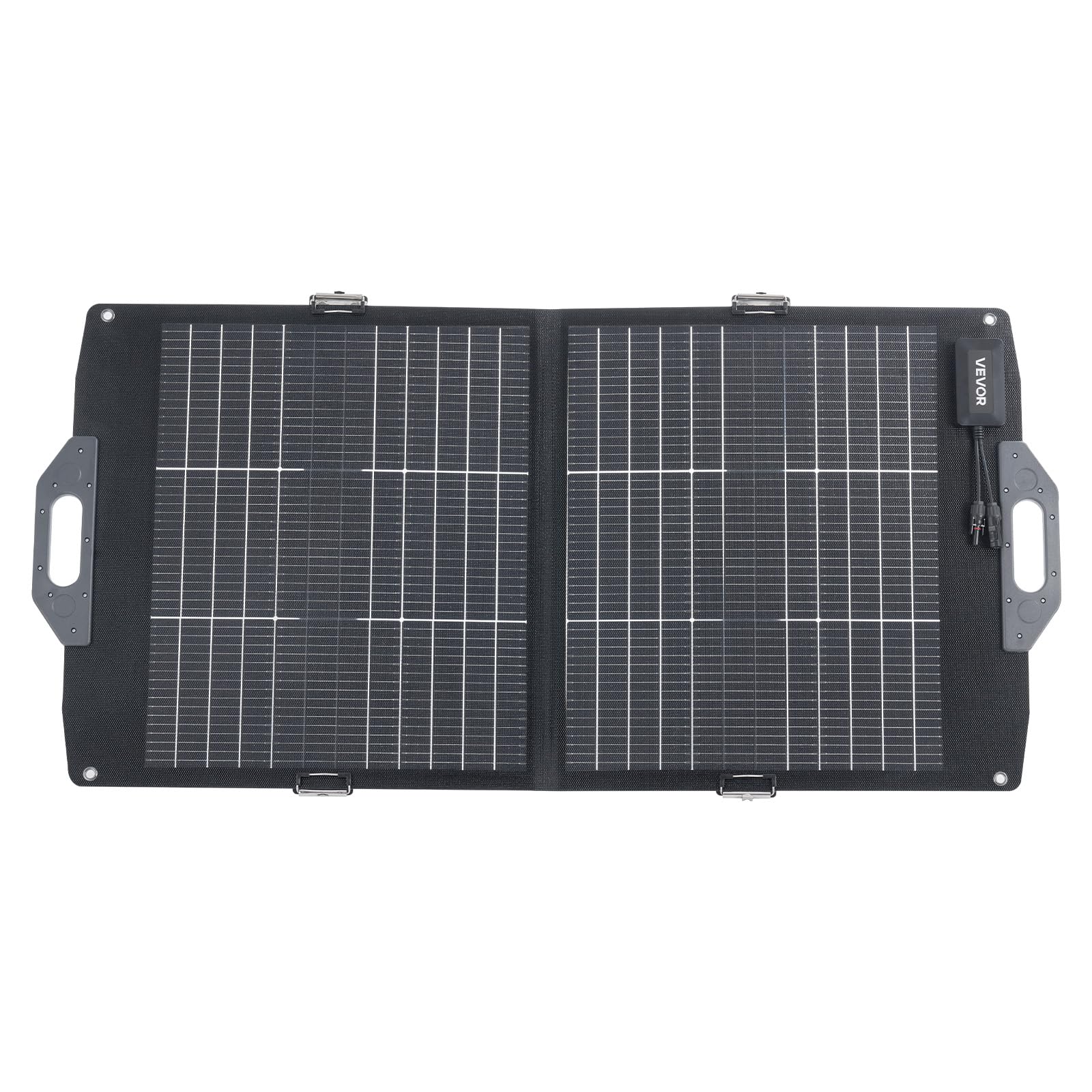VEVOR Składany panel słoneczny 100 W, 16BB typ N, dwufazowy, monokrystaliczny moduł solarny z ładowarką, sprawność 24%, z wyjściem MC4, USB-A (QC3.0), złącza typu C i DC do stacji zasilania