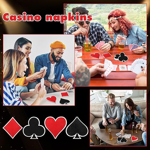 Miniatura 6 de Honoson Servilletas de casino para fiestas, suministros de cumpleaños temáticos de juegos de póquer, servilletas de papel desechables, productos