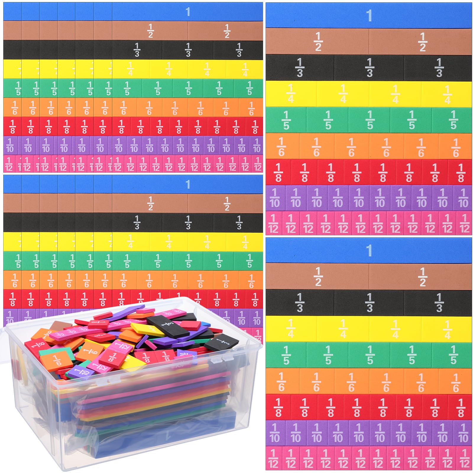 Sayglossy 15 Sets Bruchsteine, Bruch-Manipulative für Vorschule, Grundschule, pädagogisches Mathematik-Lernen, Manipulative für Lehrer, Großpackung mit Aufbewahrungsbox
