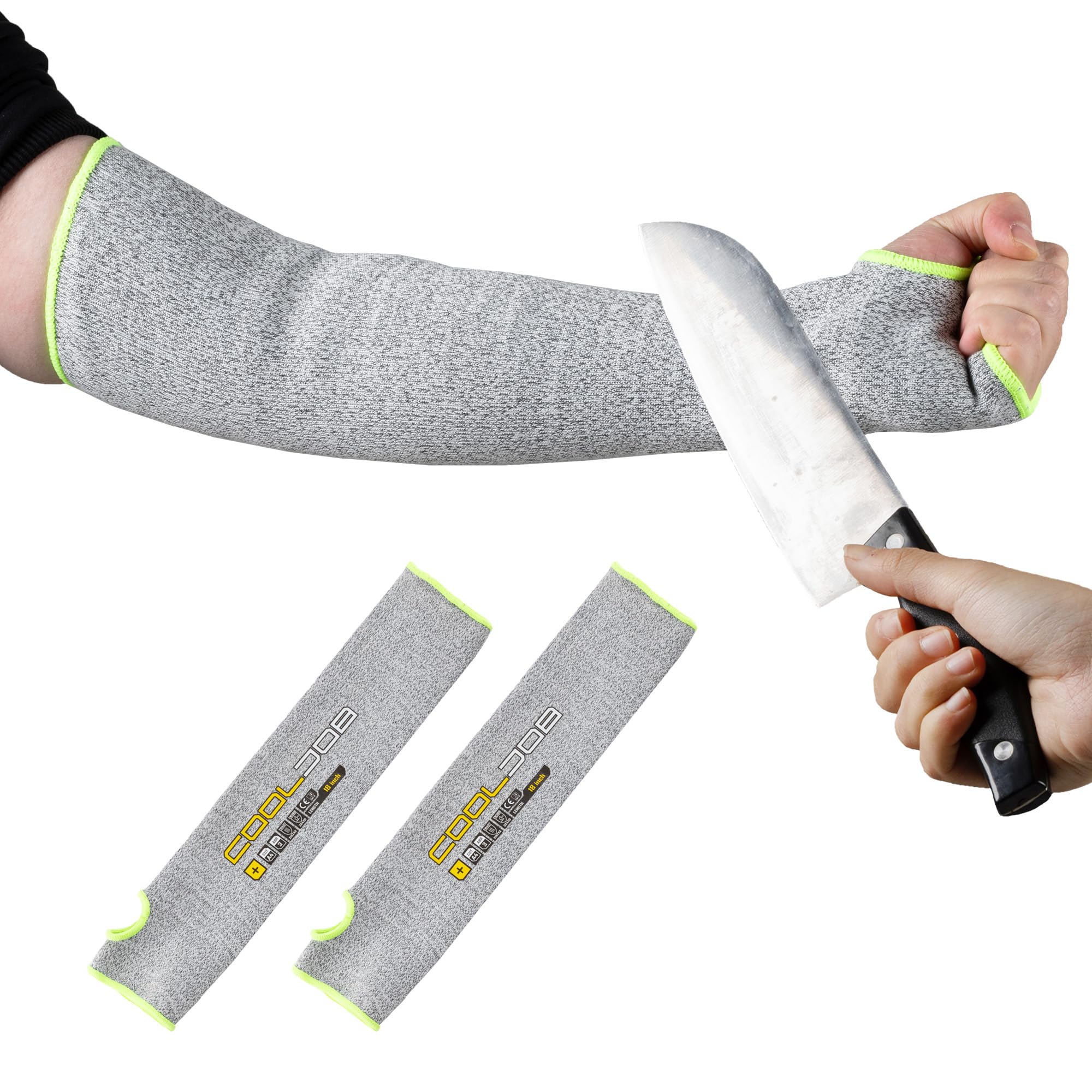 COOLJOB3 Pairs 14/18in A4 Cut Resistant Sleeves with Thumb Hole, UV Sun Protection Arm Sleeves for Thin Skin Farmer Gardener