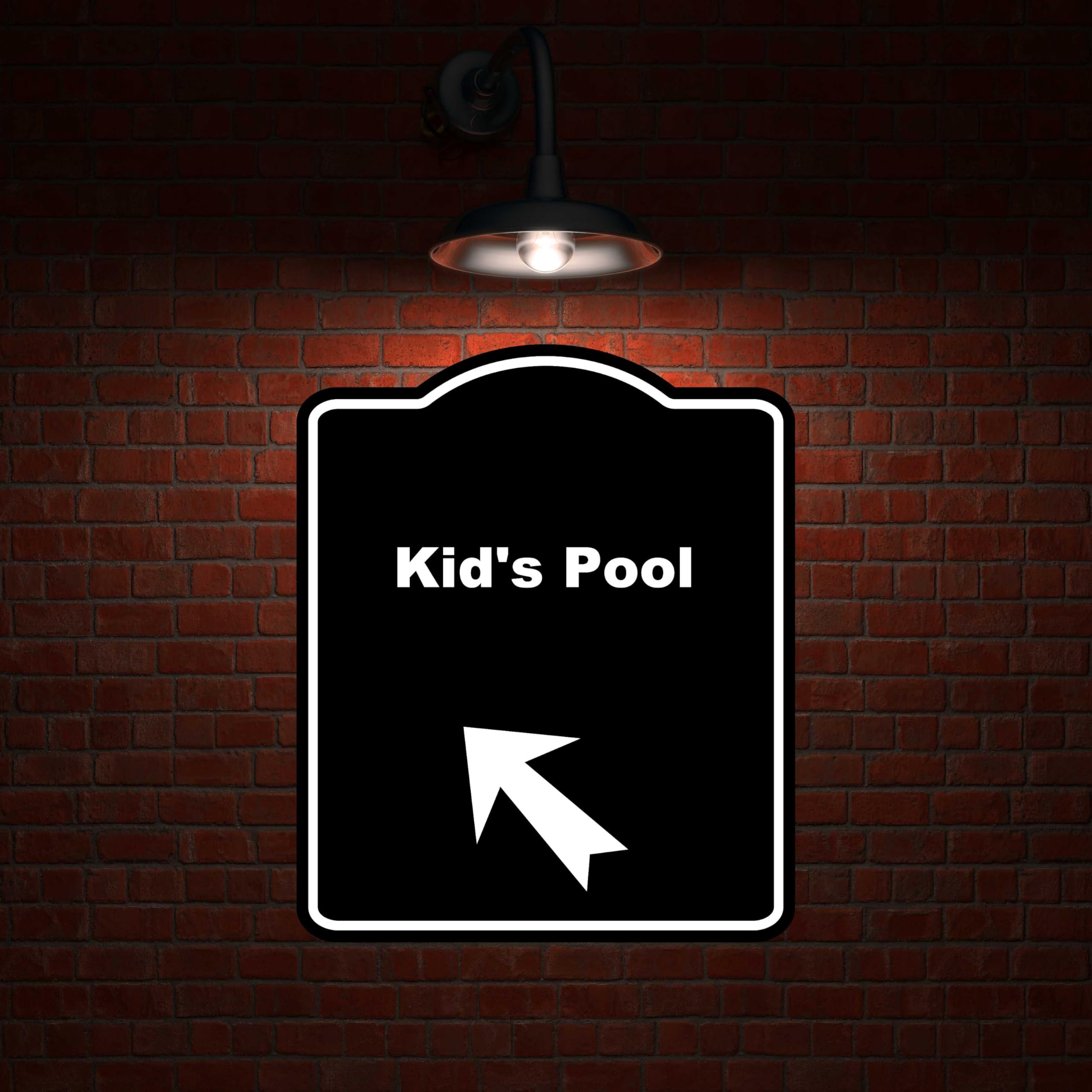 Kid's Pool Black Sign Arrow Up Left Aluminum Composite Sign 15 x 18 inches