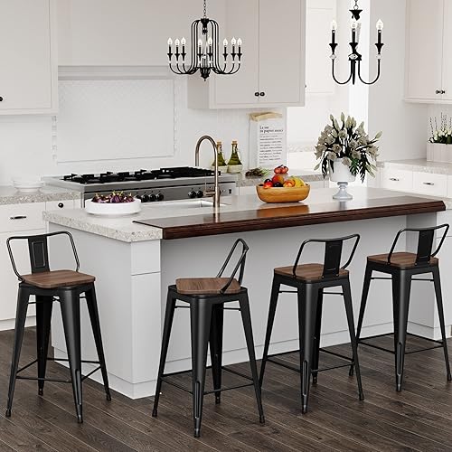 Miniatura 50 de Changjie Furniture Juego de 4 taburetes de bar giratorios de 26 pulgadas con respaldo, taburetes de bar industriales para isla de cocina (giratorios