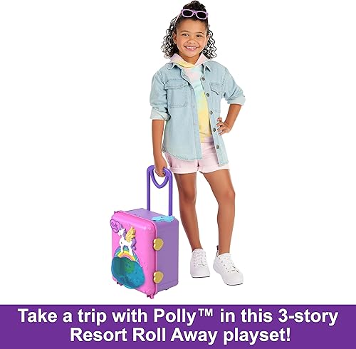 Miniatura 3 de Polly Pocket Muñecas, juegos y juguetes de viaje, 4 muñecas, 1 vehículo, más de 25 accesorios, Resort Roll Away