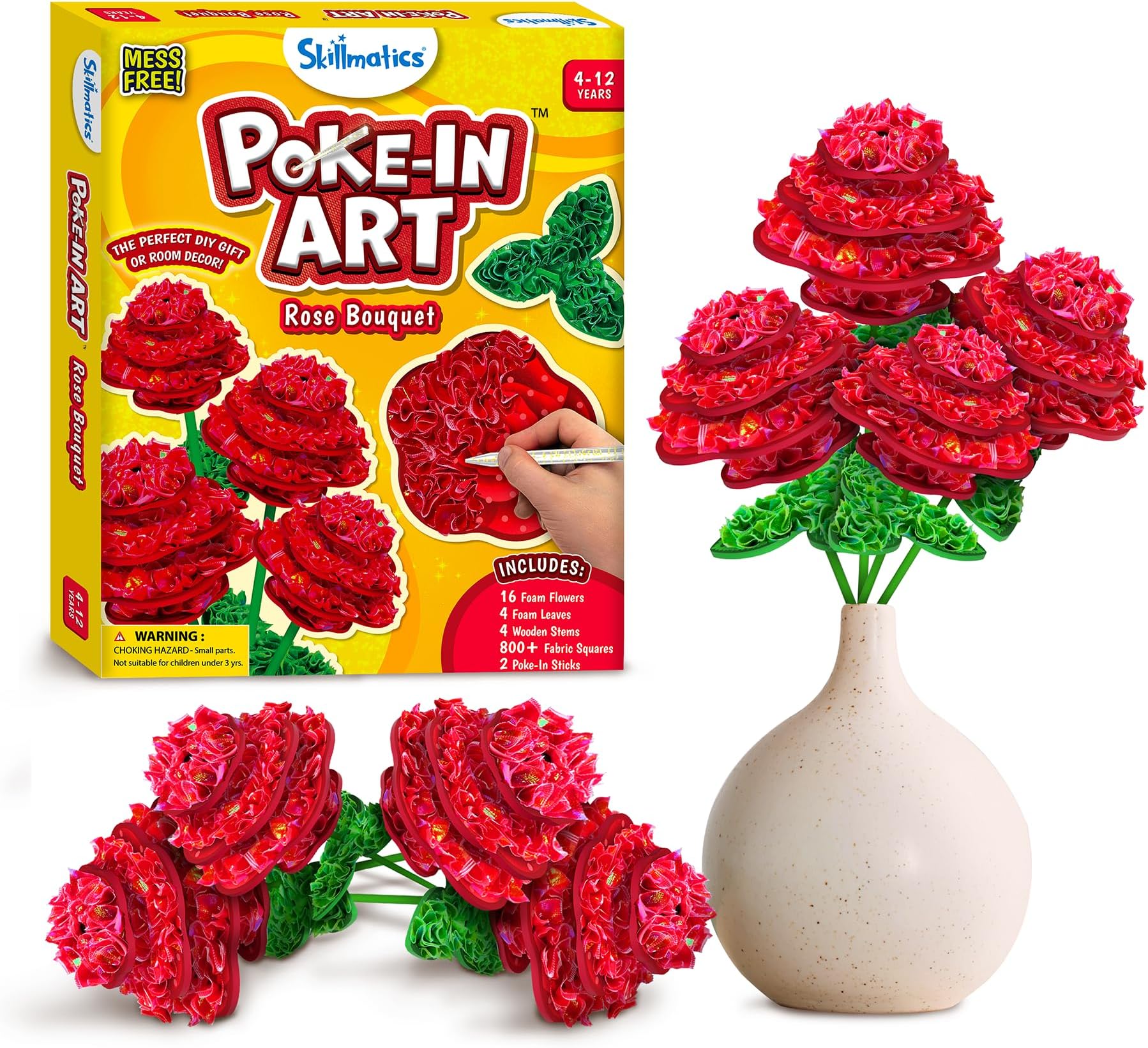 Skillmatics Poke-in Art - Rose Bouquet, DIY Wood Craft Kit, Mother’s Day Gift, Mess-Free Creative Play for Girls and Boys Ages 4, 5, 6, 7, 8, 9, 10, 11, 12, Fine Motor Skills