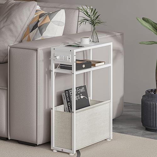 Miniatura 13 de Mesa auxiliar estrecha, mesa auxiliar delgada con revistero, mesa de baño para espacios pequeños, mesita de noche estrecha para sala de estar, Negro