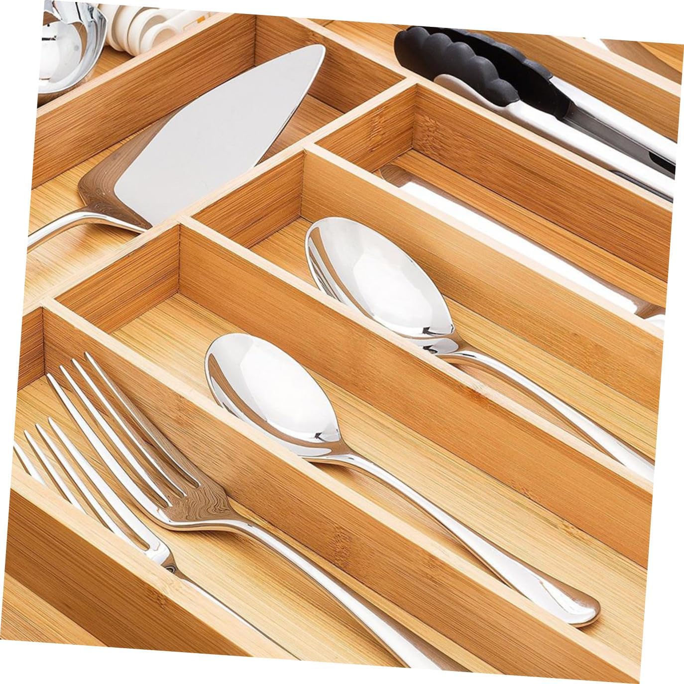 BESTYASH Cutlery Tray Organizer with 6 Compartments, Practical Utensil Storage Box for Kitchen Drawer, Tableware Divider for Forks Knives and Spoons, Space-saving Flatware Holder
