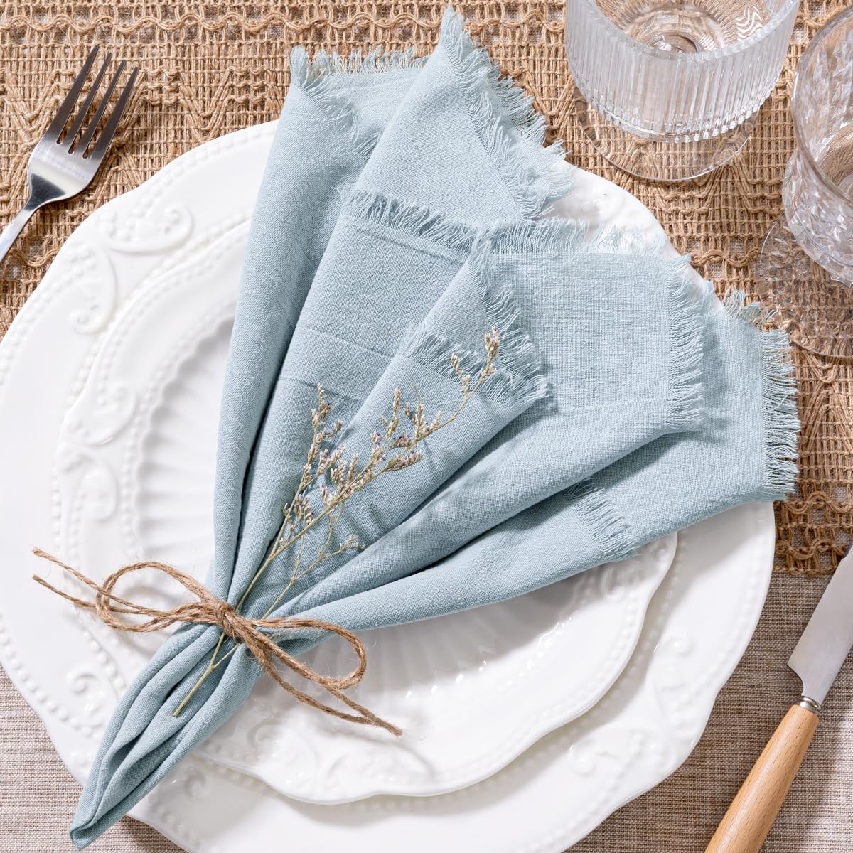 Socomi Lot De 4 Serviettes D'été Lavables Et Réutilisables En Lin Et Coton Pour Fête De Mariage, Fête Prénatale, Anniversaire, Décoration De Table à Manger - Beige - 43,2 X 43,2 Cm