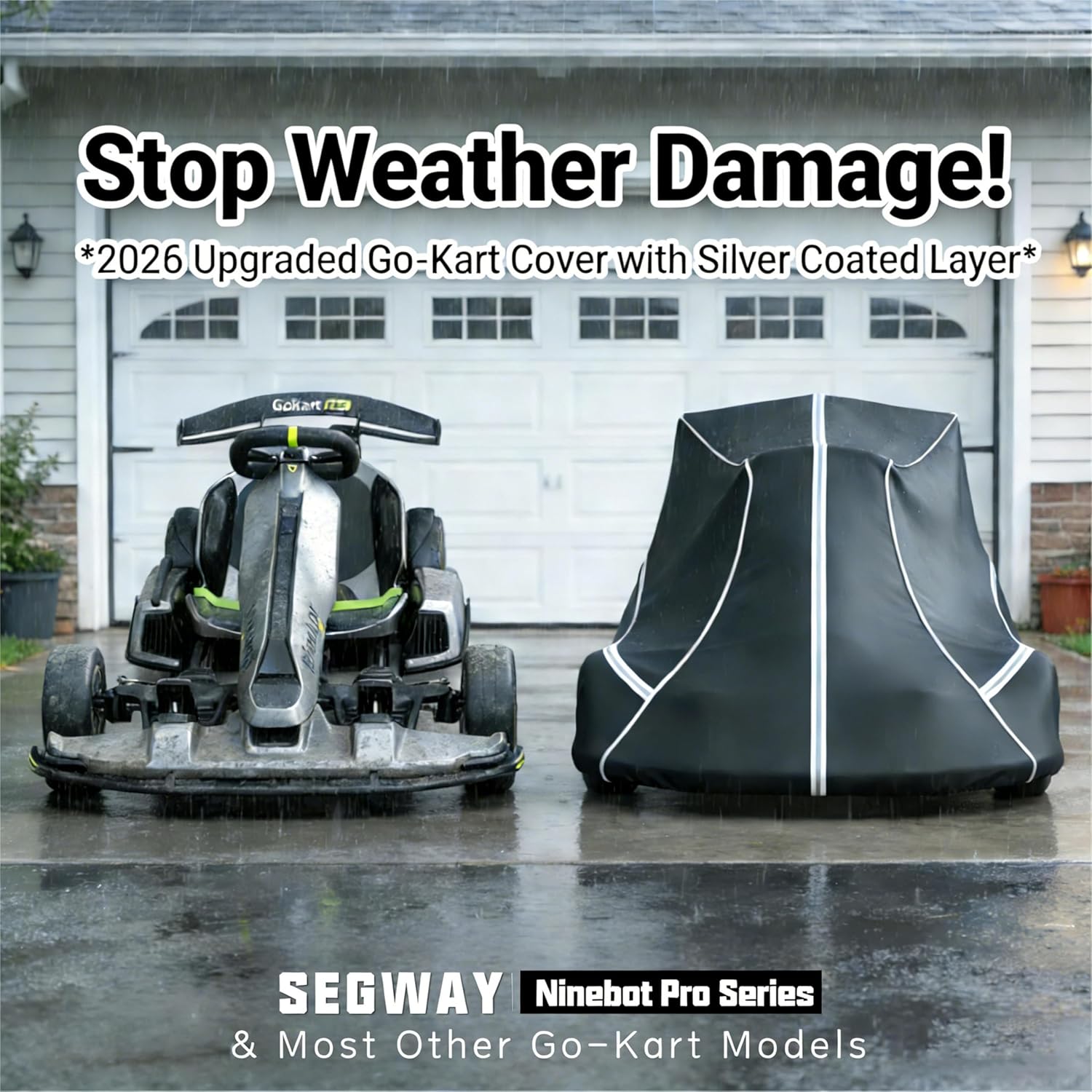 Go-Kart Cover, Dimensions 55L × 33W × 28H in, Compatible with Segway Ninebot Gokart Pro Made from 600D Heavy-Duty Silver-Coated Waterproof Oxford Fabric Dust-Proof, Outdoor Portable Design