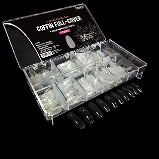 beYou Clear Coffin 500 Nail Tips 10Sizes,Long Ballerina Nails Full Cover Acrylic Nail Tips With Clear Plastic Case (Clear Coffin)