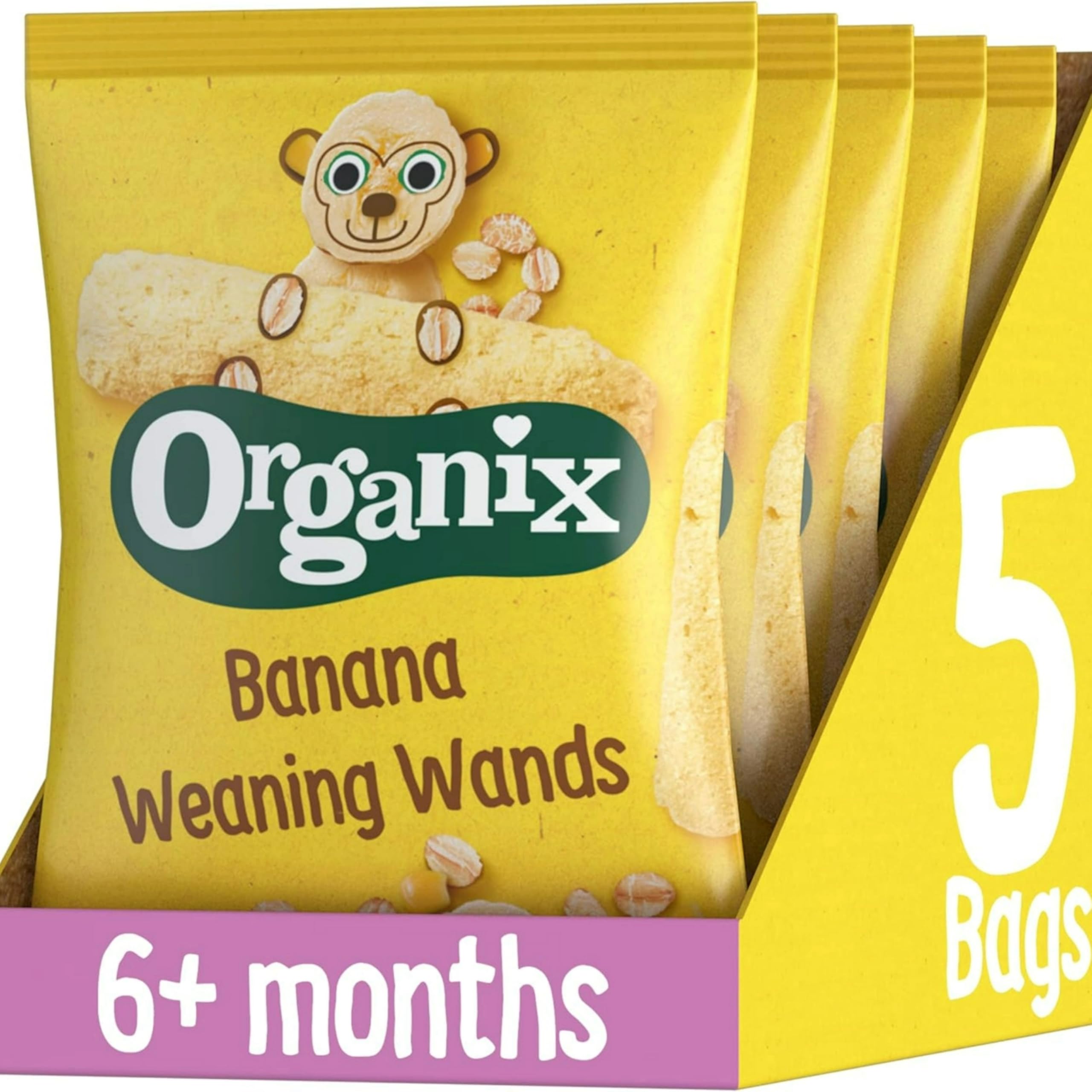 Banana Weaning Wands, Organic Baby Snack, 6+ Months 25g (Pack of 5)