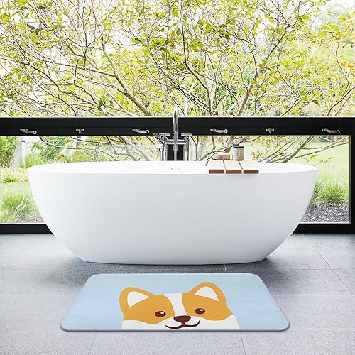 Miniatura 6 de Bayson Bonita alfombra de baño de imitación de cachemira, 17 x 30 pulgadas, alfombra de baño de perro Corgi naranja, alfombra decorativa para el