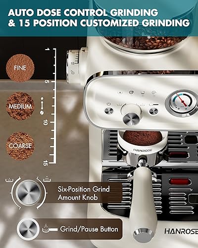 Miniatura 4 de Máquina de café expreso con molinillo, máquina de café expreso de 20 barras con espumador de leche, máquina de vapor para el hogar, máquinas de café