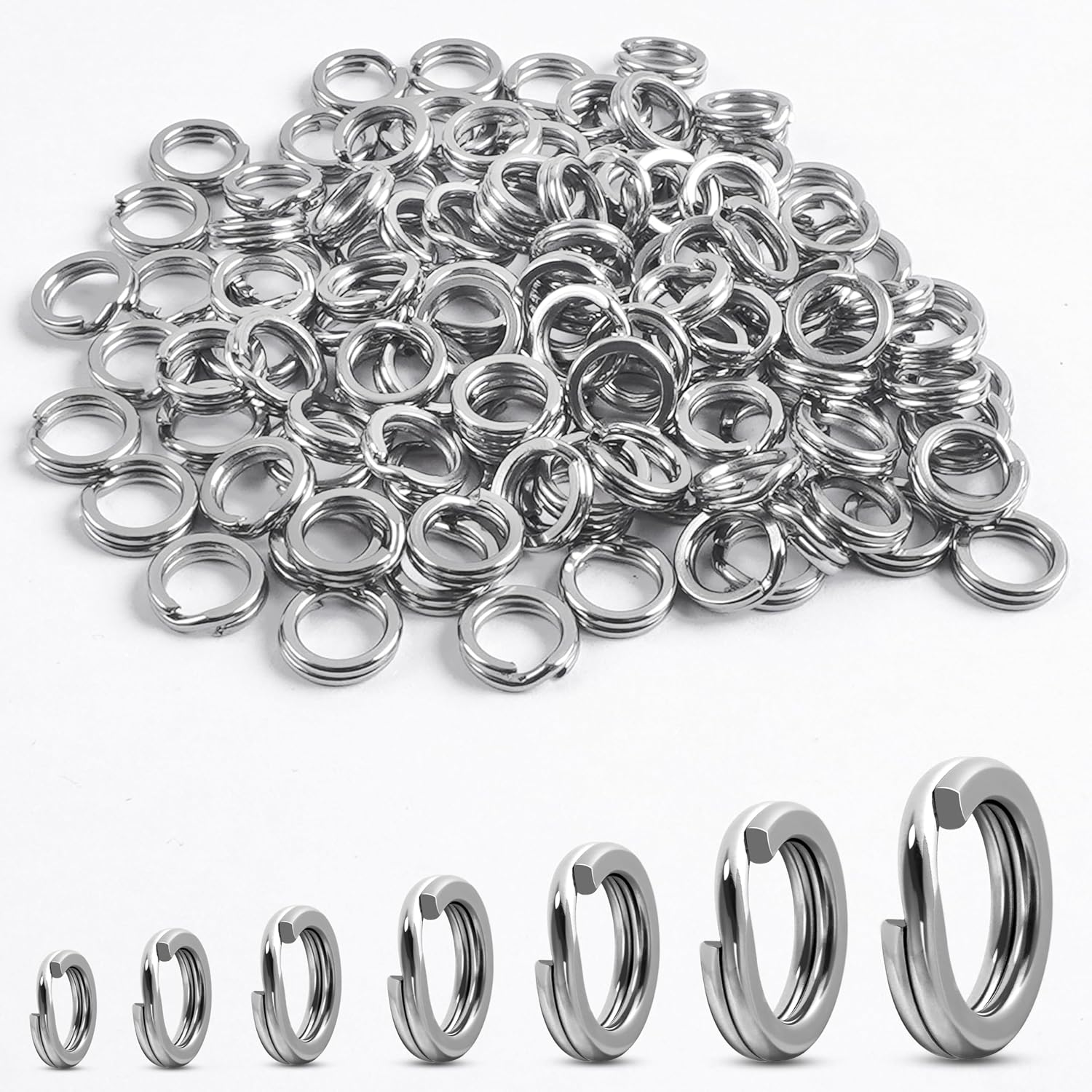 SILANON Fishing Split Rings Stainless Steel Lure Rings Flattened Hyber Wire Split Rings for Fishing Lures Solid Snap Rings Saltwater Terminal Tackle Connector 22-145LB 100pcs