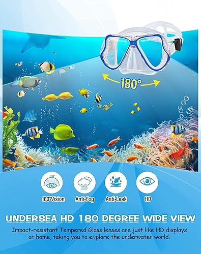 Miniatura 2 de Greatever Equipo de esnórquel para adultos, juego de máscara y aletas de esnórquel, regalo ideal para nadar o bucear (azul-verde-L)