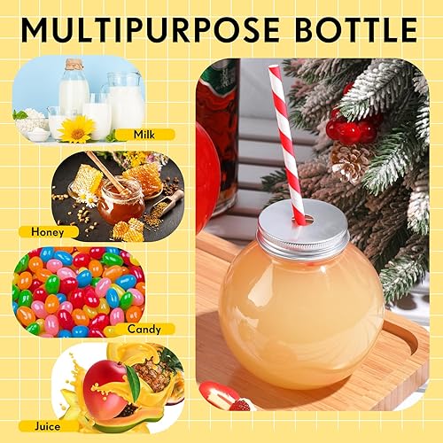 Miniatura 7 de Tazones de hiedra de plástico de 16 onzas para bebidas con tapas de aluminio y pajitas de papel, vasos esféricos transparentes para juegos de