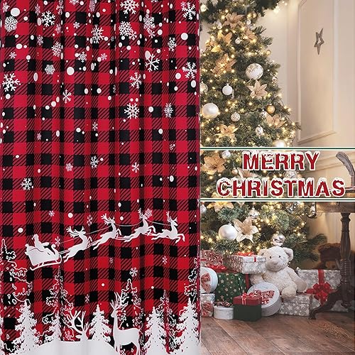 Miniatura 3 de Cortinas de Navidad para sala de estar y dormitorio, 63 pulgadas, copos de nieve, búfalo, a cuadros, reno, árbol de Navidad, cortinas opacas para