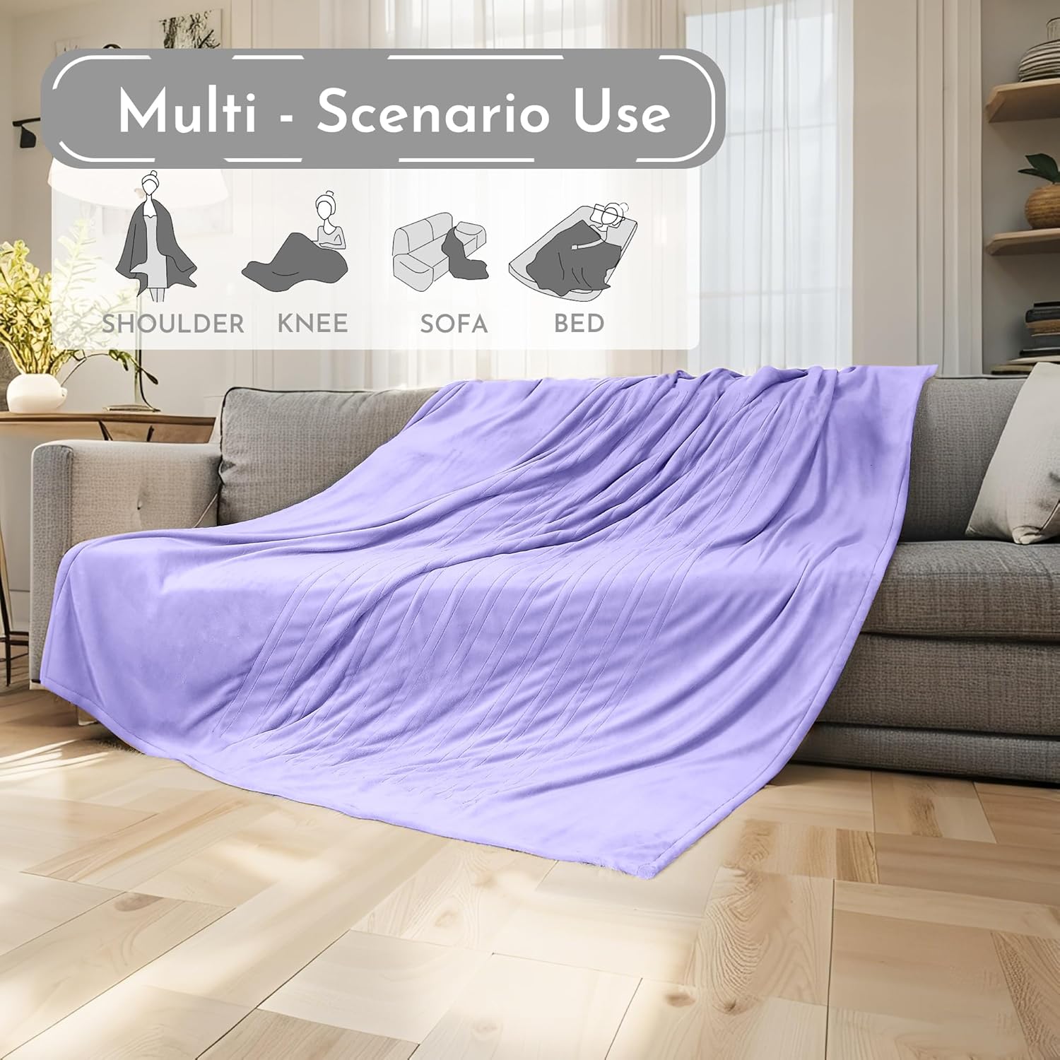 Electric Heated Blanket 84"x90" Queen Size Microplush Cover Blanket, 4 Heat Settings & 10 Hours Auto Off, Cozy & Warm for All Night, Machine Washable, Light Purple - Image 5