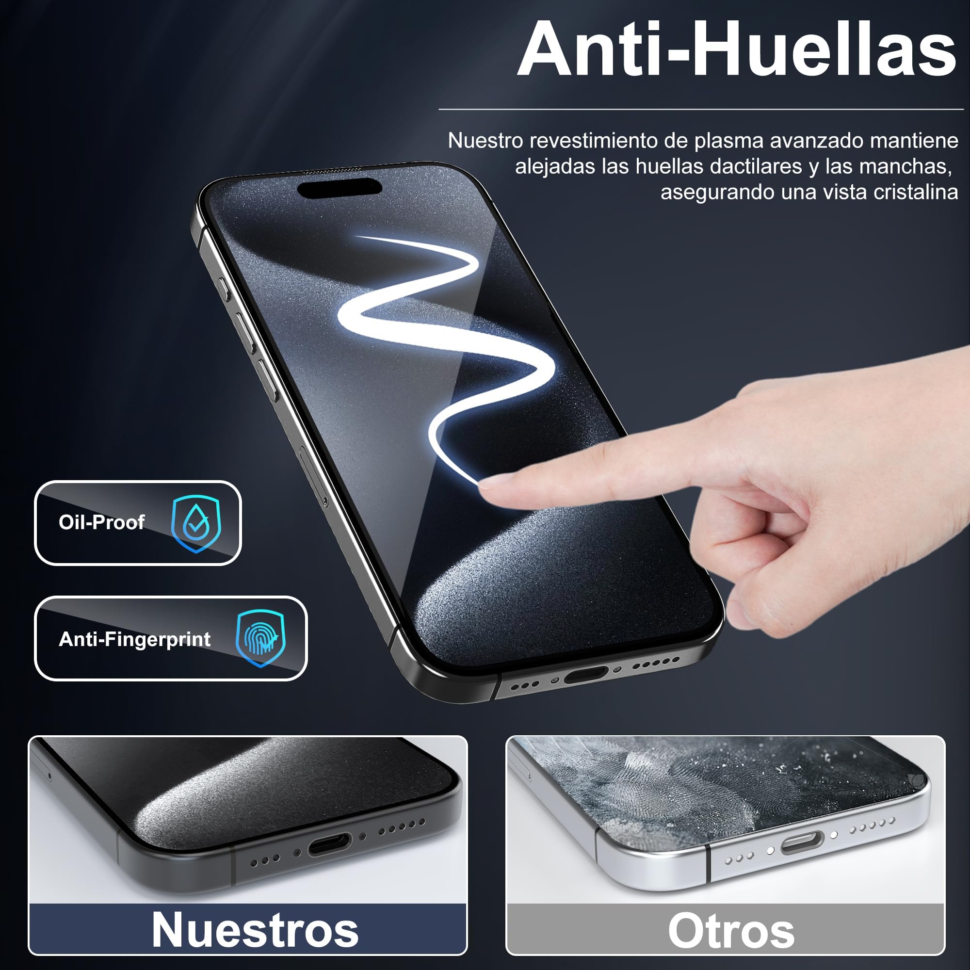 Autoban Protector Pantalla for iPhone 15 Pro Max 6,7 Pulgadas, 2 Piezas Cristal Templado Dureza 9H Protectora Antiarañazos Antihuellas sin Burbujas Ultra Resistente Bordo Negro