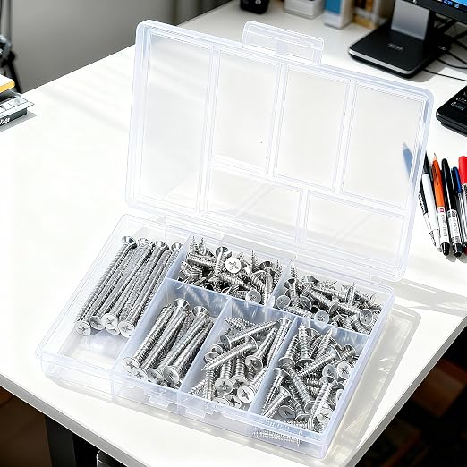 Kit de 150 tornillos para madera, 6 tamaños, acero aleado, cabeza plana, sistema Phillips miniatura 4