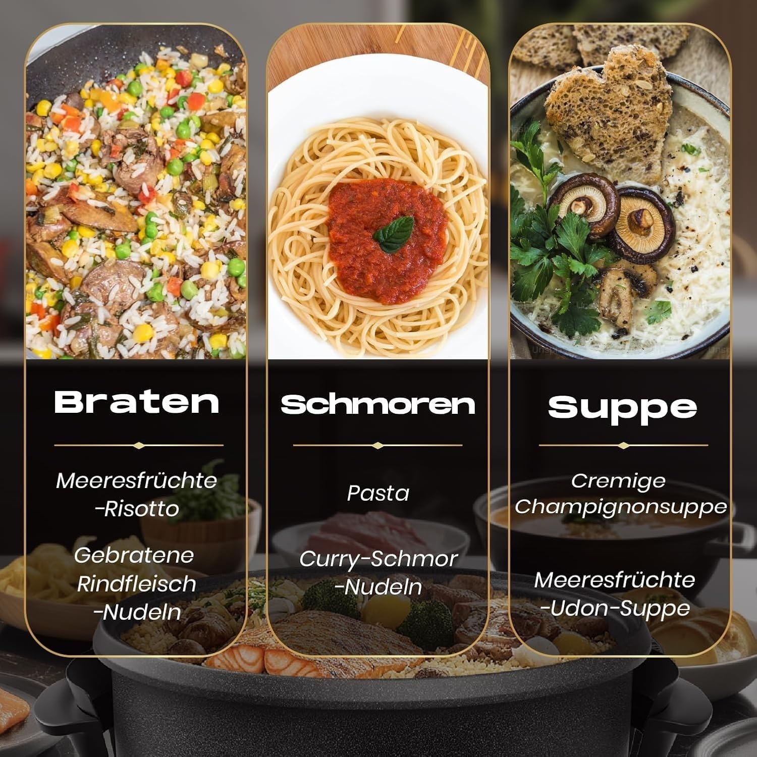 Sartén eléctrica de 42 cm con tapa, 1500 W, termostato ajustable para freír, asar, olla caliente y hacer pizza en reuniones familiares (9 cm de profundidad)