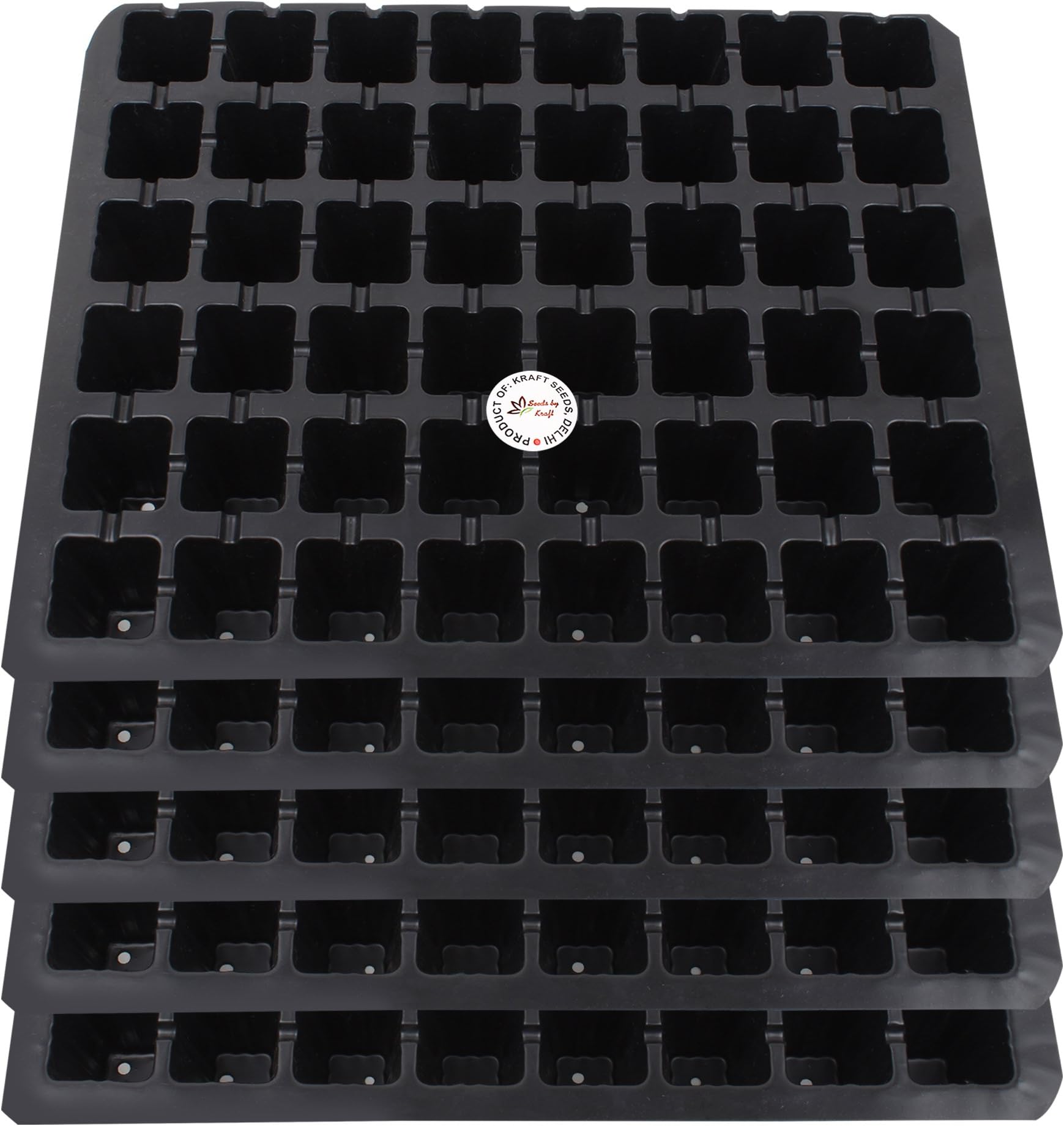 Kraft Seeds by 10CLUB Seedling Tray - Pack of 5 (Black, 49 Holes) | 7x7 Cells Germination Tray | Nursery Trays for Plants | Reusable Hydroponic Trays for Garden | Germination Pots for Seeding
