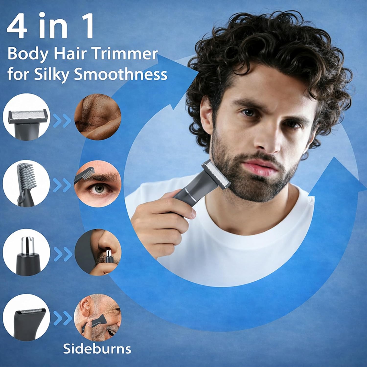 Body Hair Trimmer for Men, 4 in 1 Versatile Trimmer Shavers for Nose Ear Eyebrow Body Hair Trimming, USB-C Fast Charge Electric Pubic Hair Trimmer for Smooth Shaving with Storage Bag